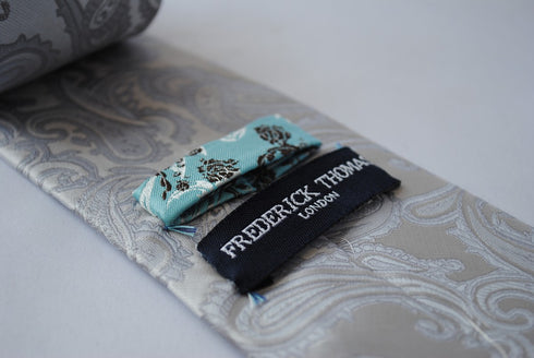 silver grey paisley design tie